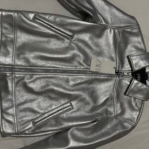 Zara Silver Leather Jacket S-M